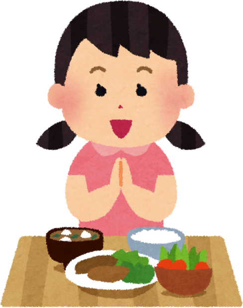 Illustration of a Girl Saying 'Itadakimasu' Before a Meal