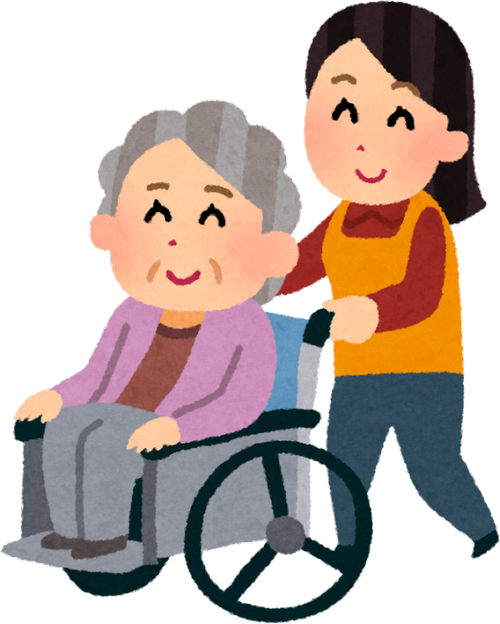 Illustration of a Caregiver Assisting a Senior Woman in a Wheelchair