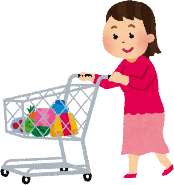 Illustration of a Woman Pushing a Shopping Cart